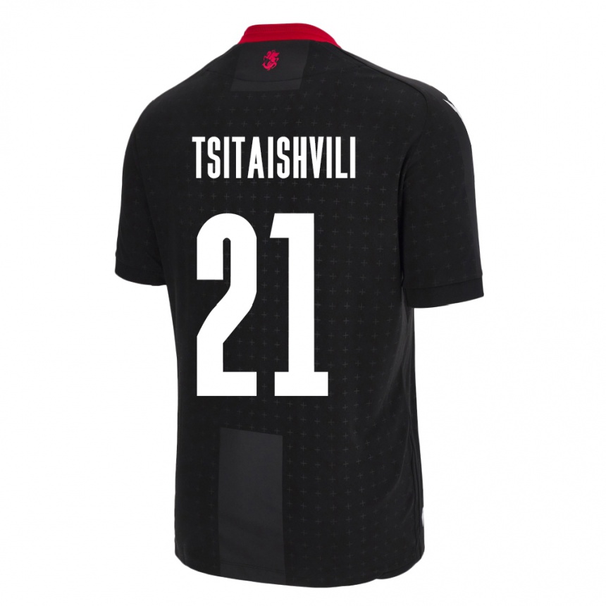 Herren Fußball Georgien Georgiy Tsitaishvili #21 Schwarz Auswärtstrikot Trikot 24-26 T-Shirt Luxemburg