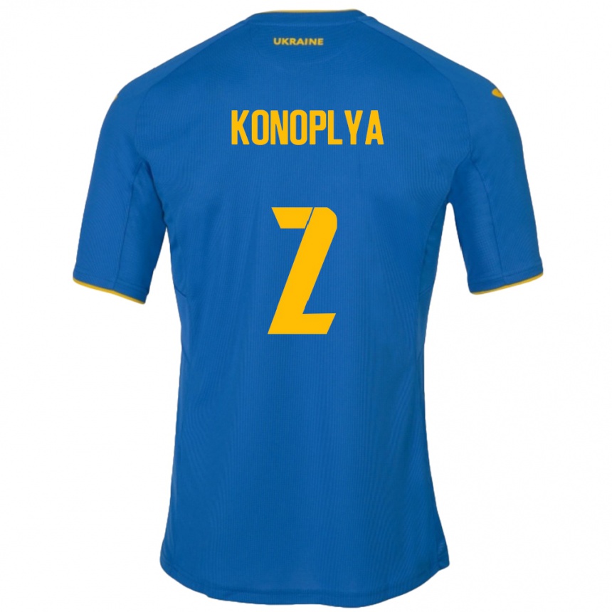 Herren Fußball Ukraine Yukhym Konoplya #2 Blau Auswärtstrikot Trikot 24-26 T-Shirt Luxemburg