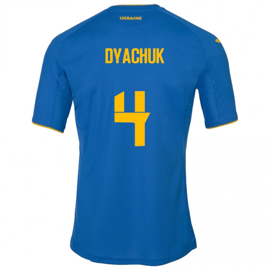 Herren Fußball Ukraine Maksym Dyachuk #4 Blau Auswärtstrikot Trikot 24-26 T-Shirt Luxemburg