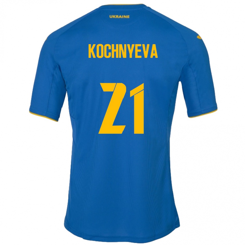 Herren Fußball Ukraine Iryna Kochnyeva #21 Blau Auswärtstrikot Trikot 24-26 T-Shirt Luxemburg