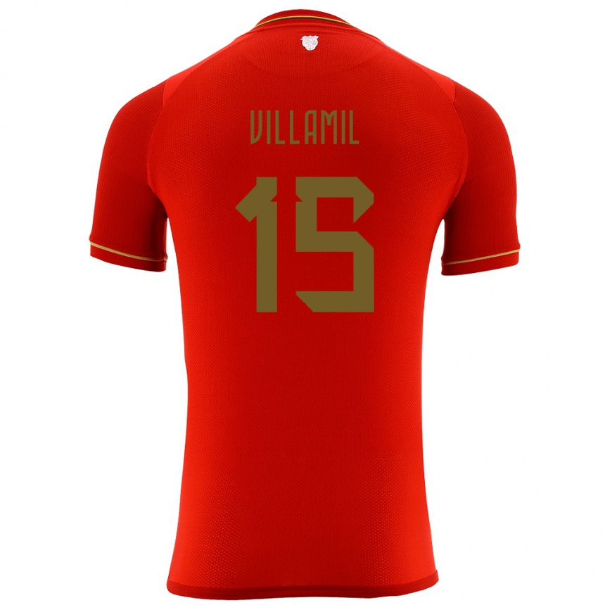 Herren Fußball Bolivien Gabriel Villamíl #15 Rot Auswärtstrikot Trikot 24-26 T-Shirt Luxemburg