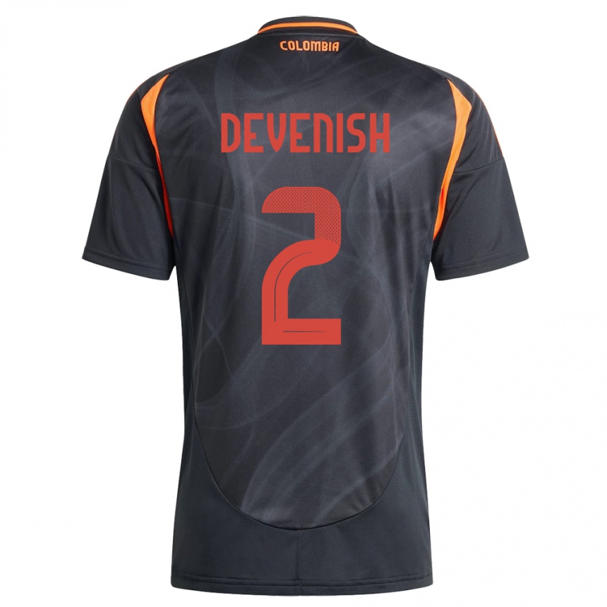 Herren Fußball Kolumbien Cristian Devenish #2 Schwarz Auswärtstrikot Trikot 24-26 T-Shirt Luxemburg