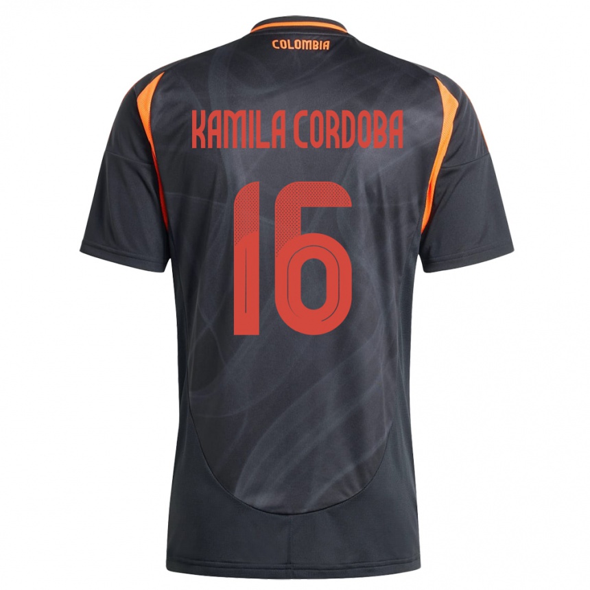 Herren Fußball Kolumbien Sara Kamila Córdoba #16 Schwarz Auswärtstrikot Trikot 24-26 T-Shirt Luxemburg