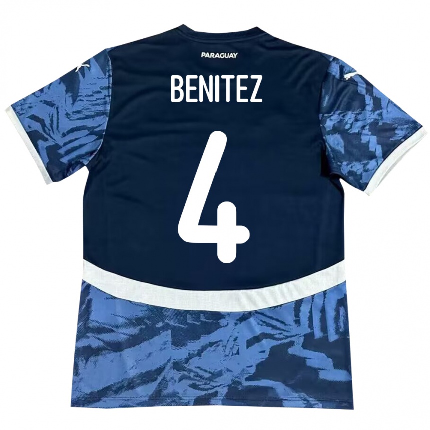 Herren Fußball Paraguay Gastón Benítez #4 Blau Auswärtstrikot Trikot 24-26 T-Shirt Luxemburg