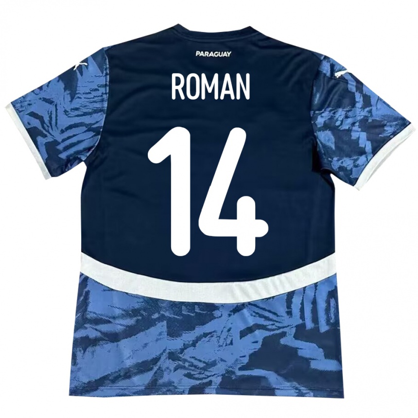 Herren Fußball Paraguay Fernando Román #14 Blau Auswärtstrikot Trikot 24-26 T-Shirt Luxemburg