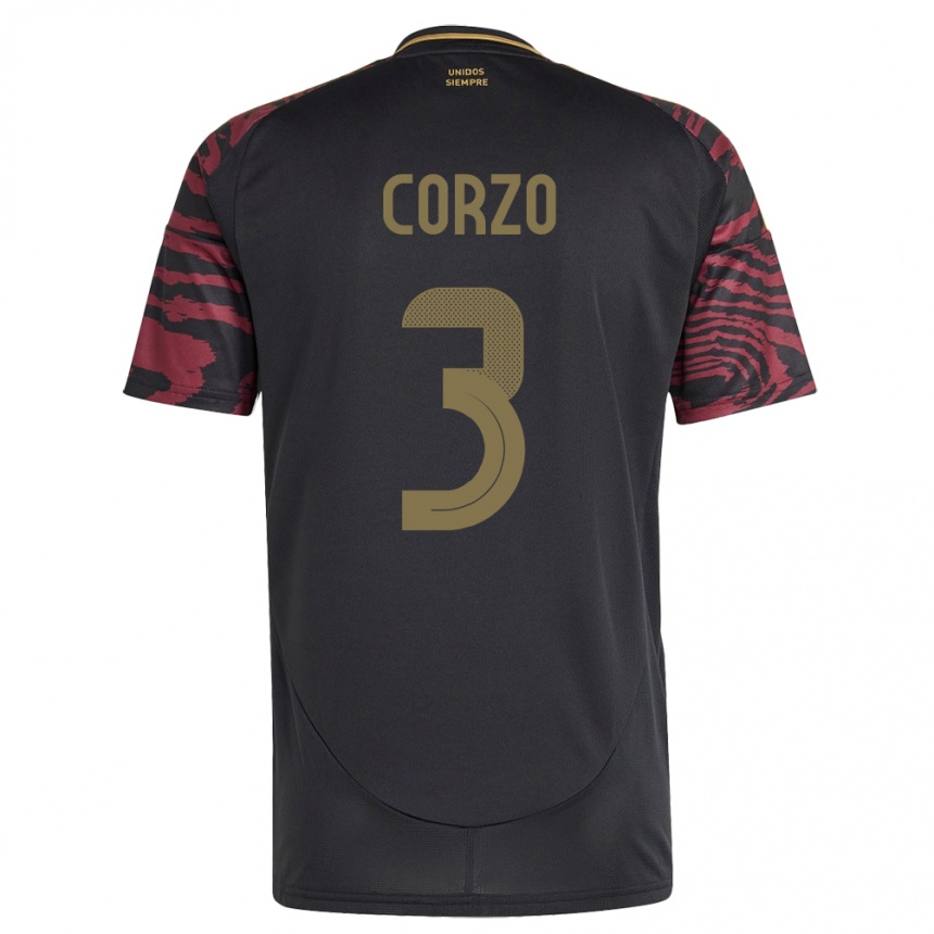 Herren Fußball Peru Aldo Corzo #3 Schwarz Auswärtstrikot Trikot 24-26 T-Shirt Luxemburg