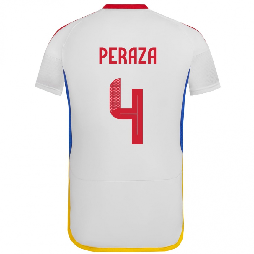 Herren Fußball Venezuela María Peraza #4 Weiß Auswärtstrikot Trikot 24-26 T-Shirt Luxemburg