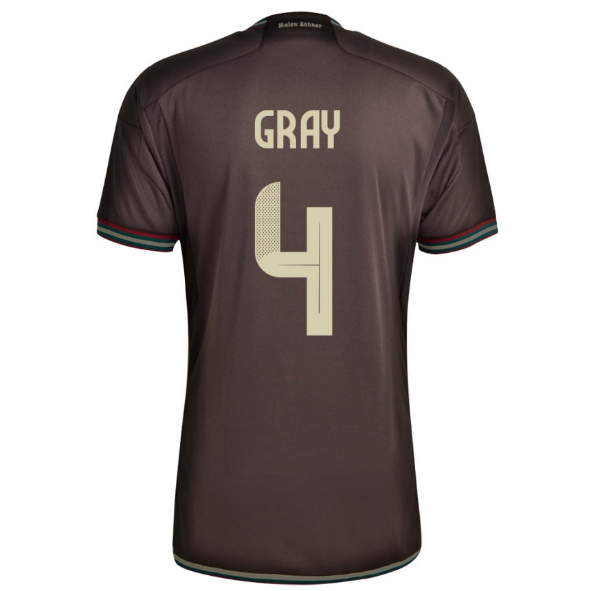 Herren Fußball Jamaika Tayvon Gray #4 Nachtbraun Auswärtstrikot Trikot 24-26 T-Shirt Luxemburg