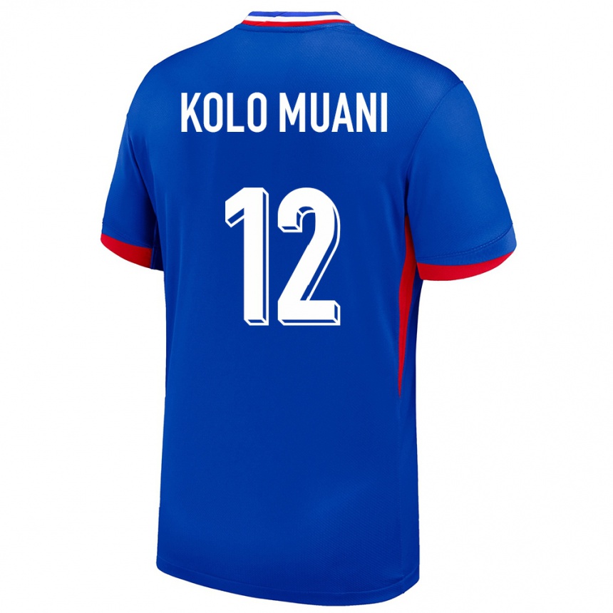 Damen Fußball Frankreich Randal Kolo Muani #12 Blau Heimtrikot Trikot 24-26 T-Shirt Luxemburg