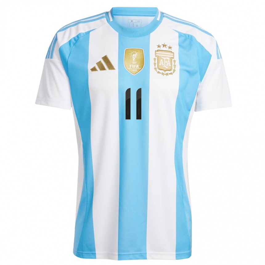 Damen Fußball Argentinien Angel Di Maria #11 Weiß Blau Heimtrikot Trikot 24-26 T-Shirt Luxemburg