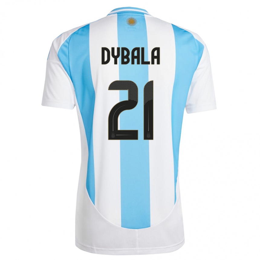 Damen Fußball Argentinien Paulo Dybala #21 Weiß Blau Heimtrikot Trikot 24-26 T-Shirt Luxemburg