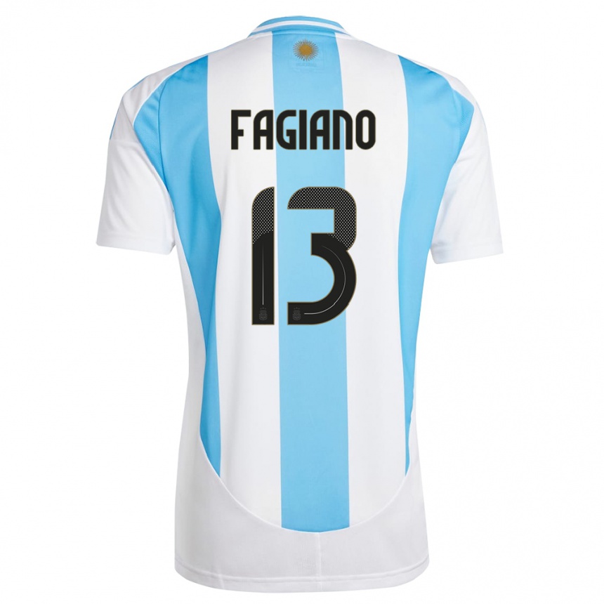 Damen Fußball Argentinien Paloma Fagiano #13 Weiß Blau Heimtrikot Trikot 24-26 T-Shirt Luxemburg