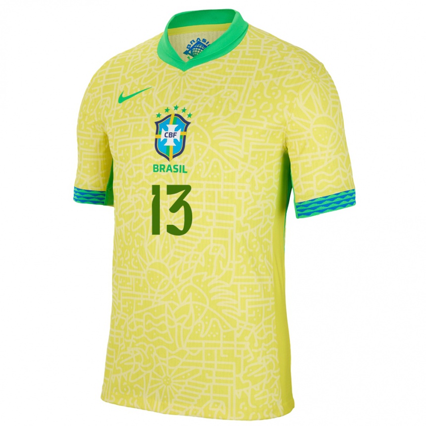 Damen Fußball Brasilien Lucas Kawan #13 Gelb Heimtrikot Trikot 24-26 T-Shirt Luxemburg