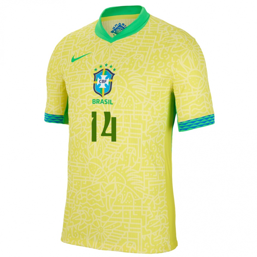 Damen Fußball Brasilien Maria Eduarda #14 Gelb Heimtrikot Trikot 24-26 T-Shirt Luxemburg