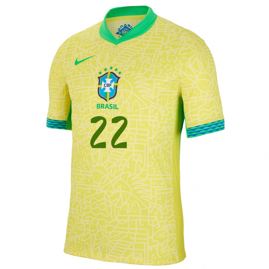 Damen Fußball Brasilien Cayo Felipe #22 Gelb Heimtrikot Trikot 24-26 T-Shirt Luxemburg