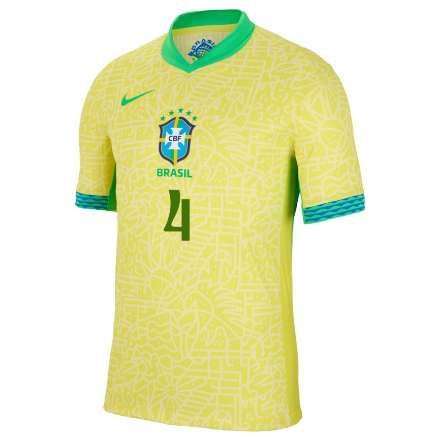 Damen Fußball Brasilien Joao Dalla Corte #4 Gelb Heimtrikot Trikot 24-26 T-Shirt Luxemburg