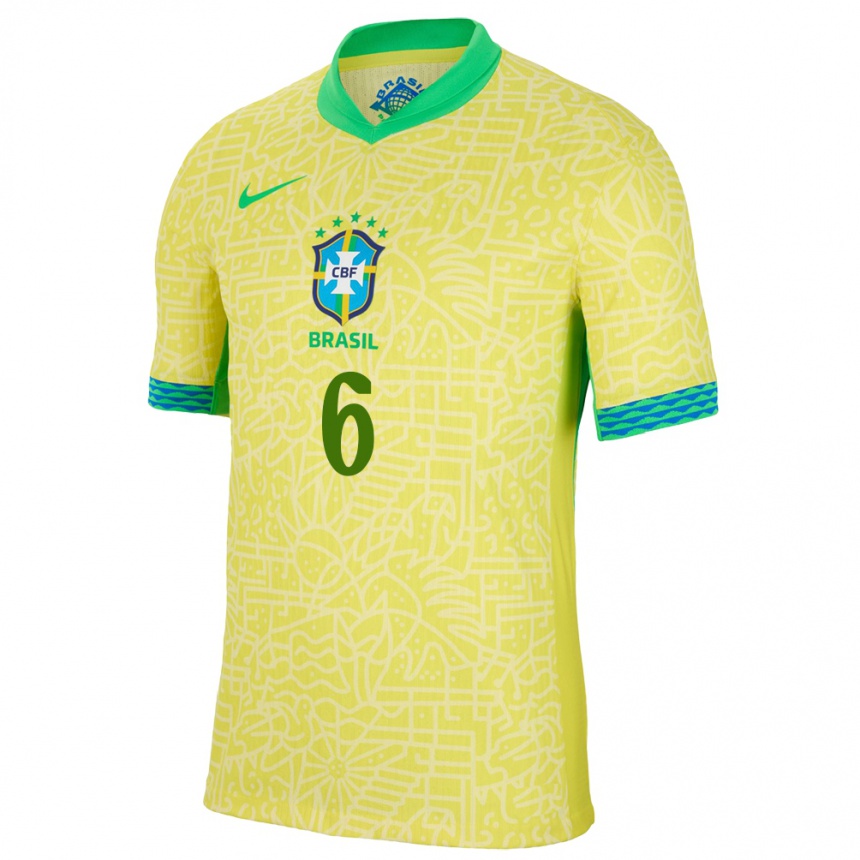 Damen Fußball Brasilien Esquerdinha #6 Gelb Heimtrikot Trikot 24-26 T-Shirt Luxemburg