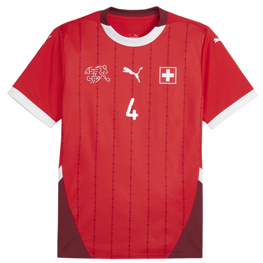 Damen Fußball Schweiz Pascal Hammer #4 Rot Heimtrikot Trikot 24-26 T-Shirt Luxemburg