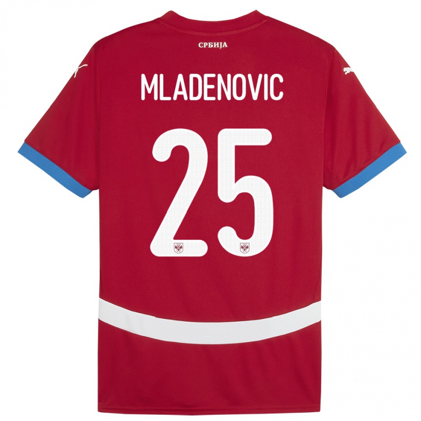 Damen Fußball Serbien Filip Mladenovic #25 Rot Heimtrikot Trikot 24-26 T-Shirt Luxemburg