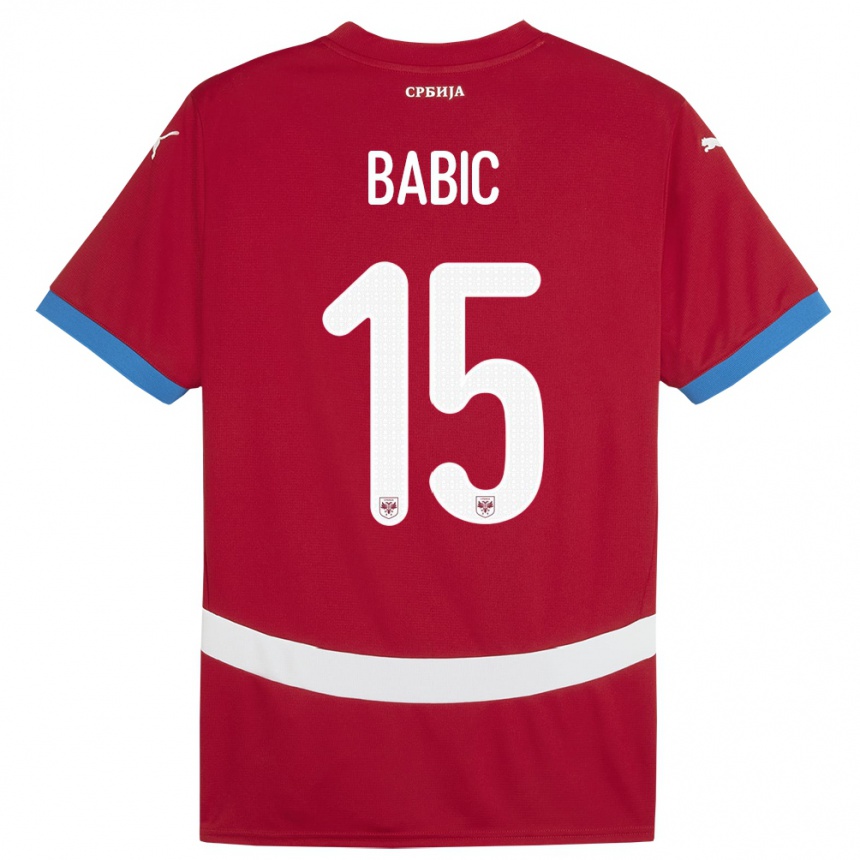 Damen Fußball Serbien Srdjan Babic #15 Rot Heimtrikot Trikot 24-26 T-Shirt Luxemburg