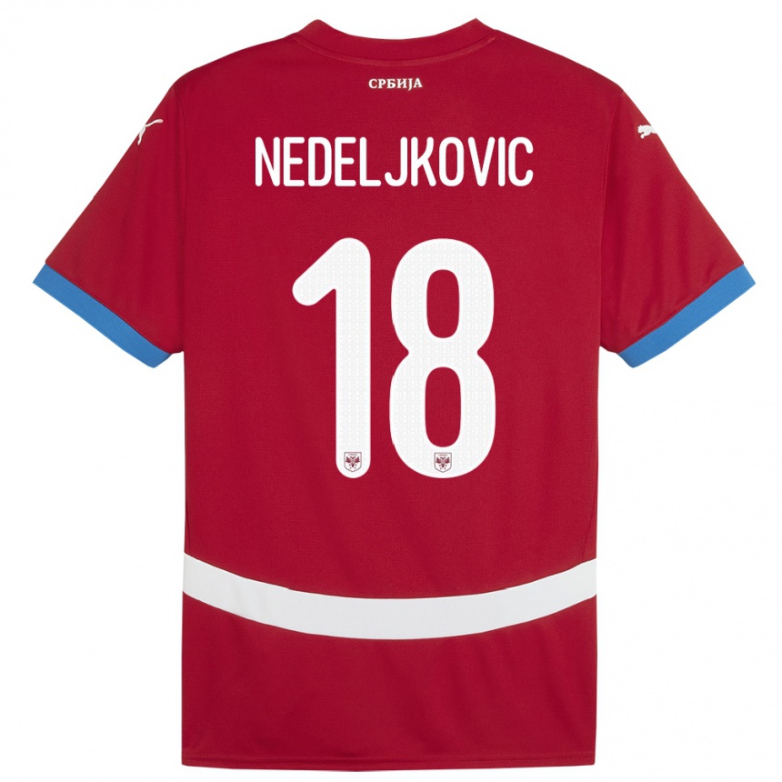 Damen Fußball Serbien Kosta Nedeljkovic #18 Rot Heimtrikot Trikot 24-26 T-Shirt Luxemburg