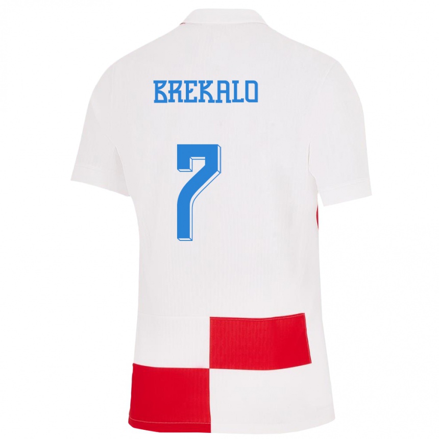 Damen Fußball Kroatien Josip Brekalo #7 Weiß Rot Heimtrikot Trikot 24-26 T-Shirt Luxemburg