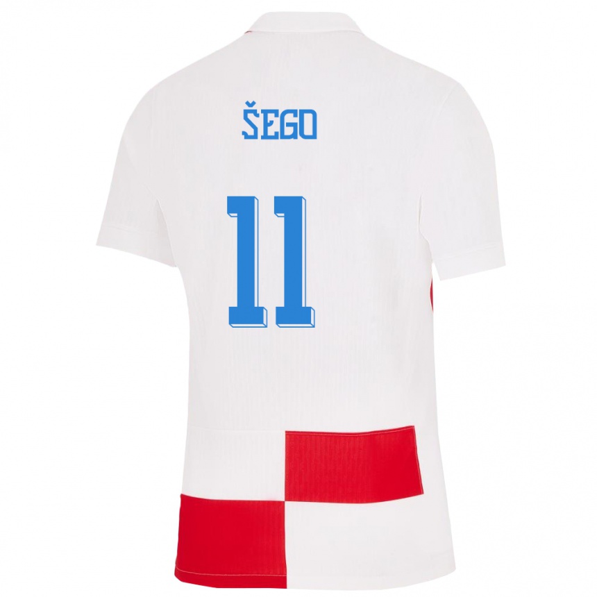 Damen Fußball Kroatien Michele Sego #11 Weiß Rot Heimtrikot Trikot 24-26 T-Shirt Luxemburg