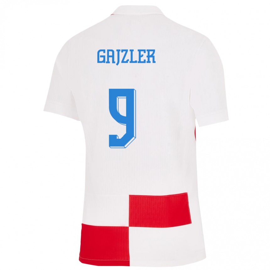 Damen Fußball Kroatien Niko Gajzler #9 Weiß Rot Heimtrikot Trikot 24-26 T-Shirt Luxemburg