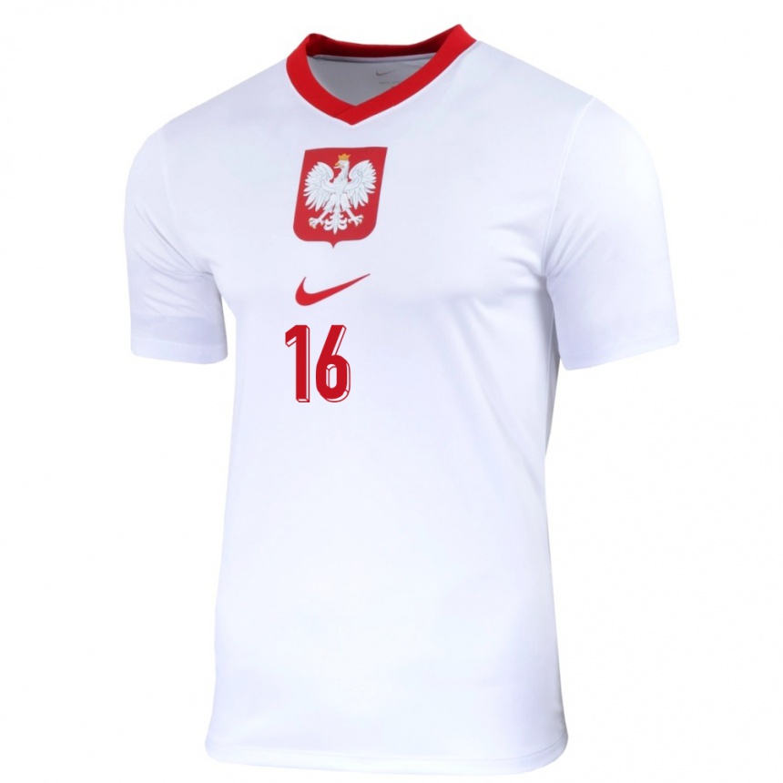 Damen Fußball Polen Wiktor Matyjewicz #16 Weiß Heimtrikot Trikot 24-26 T-Shirt Luxemburg