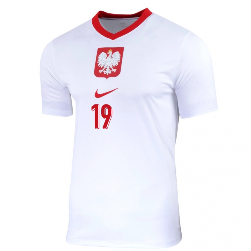 Damen Fußball Polen Milosz Kurowski #19 Weiß Heimtrikot Trikot 24-26 T-Shirt Luxemburg