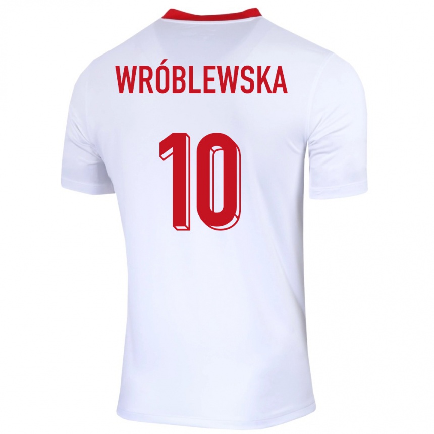 Damen Fußball Polen Joanna Wroblewska #10 Weiß Heimtrikot Trikot 24-26 T-Shirt Luxemburg