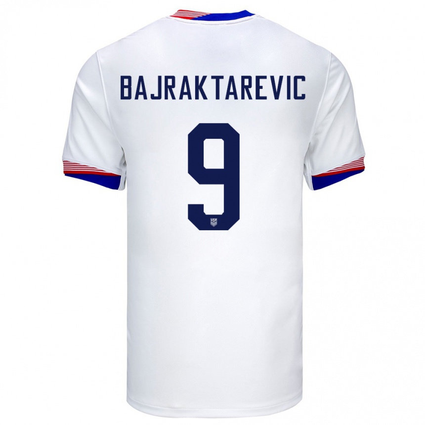 Damen Fußball Vereinigte Staaten Esmir Bajraktarevic #9 Weiß Heimtrikot Trikot 24-26 T-Shirt Luxemburg