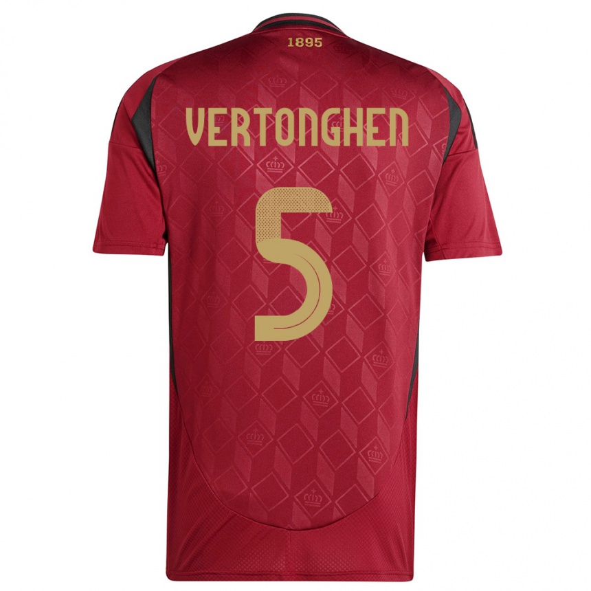 Damen Fußball Belgien Jan Vertonghen #5 Burgund Heimtrikot Trikot 24-26 T-Shirt Luxemburg