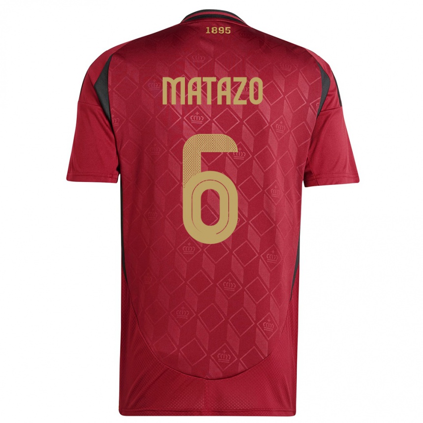 Damen Fußball Belgien Eliot Matazo #6 Burgund Heimtrikot Trikot 24-26 T-Shirt Luxemburg