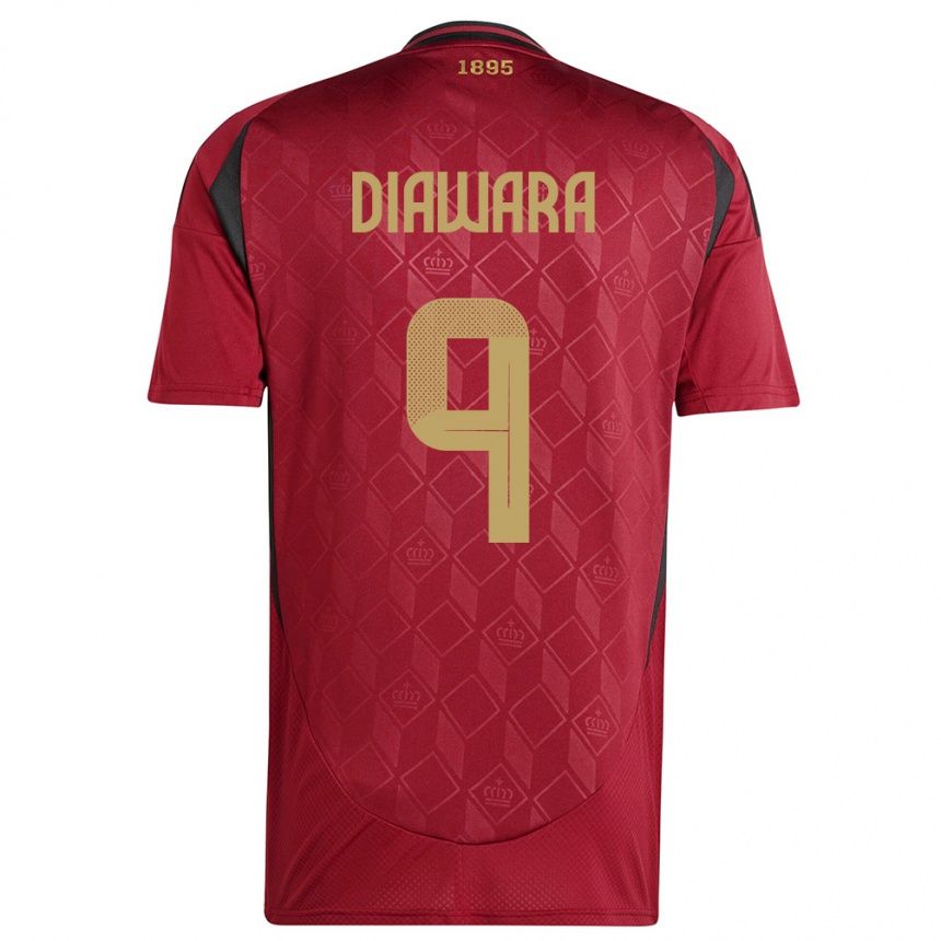 Damen Fußball Belgien Sekou Diawara #9 Burgund Heimtrikot Trikot 24-26 T-Shirt Luxemburg