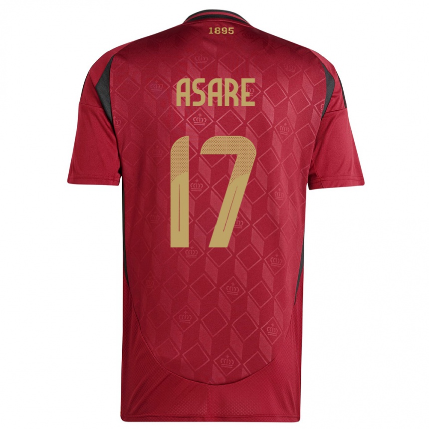 Damen Fußball Belgien Dirk Asare #17 Burgund Heimtrikot Trikot 24-26 T-Shirt Luxemburg