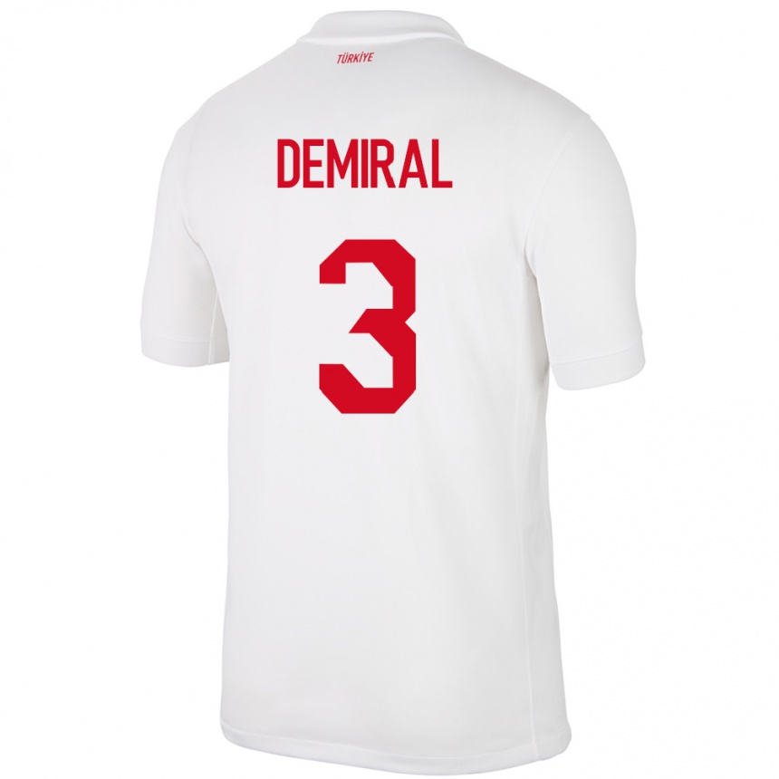 Damen Fußball Türkei Merih Demiral #3 Weiß Heimtrikot Trikot 24-26 T-Shirt Luxemburg