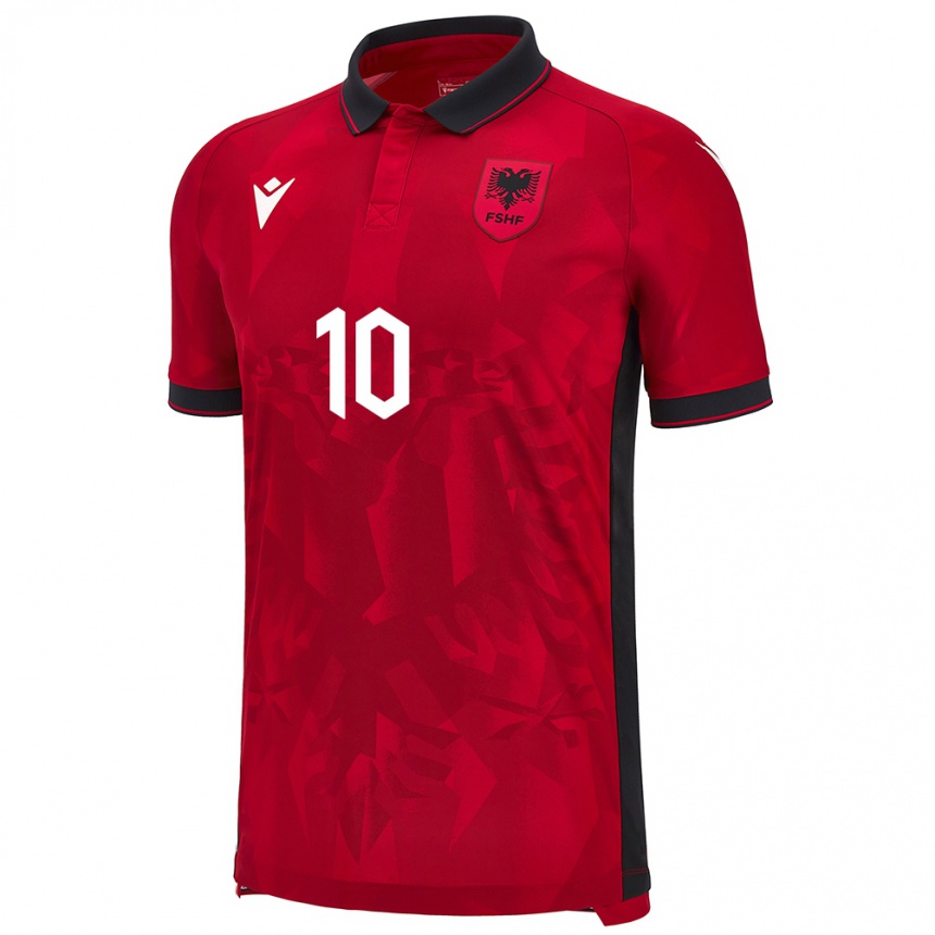 Damen Fußball Albanien Qëndresa Krasniqi #10 Rot Heimtrikot Trikot 24-26 T-Shirt Luxemburg