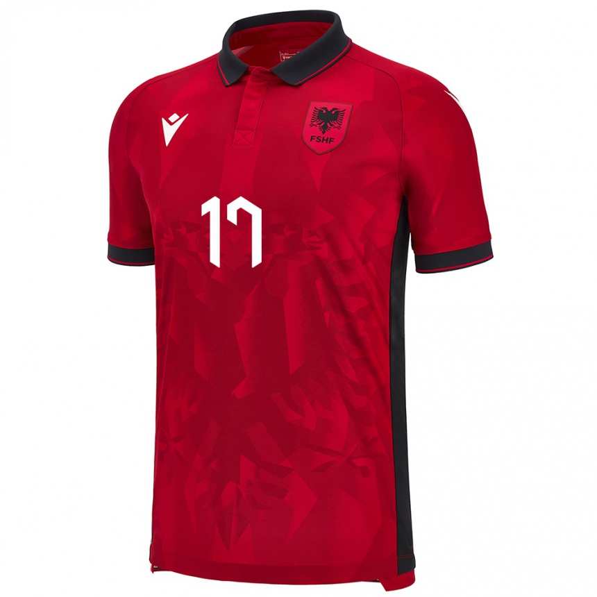 Damen Fußball Albanien Kristina Maksuti #17 Rot Heimtrikot Trikot 24-26 T-Shirt Luxemburg