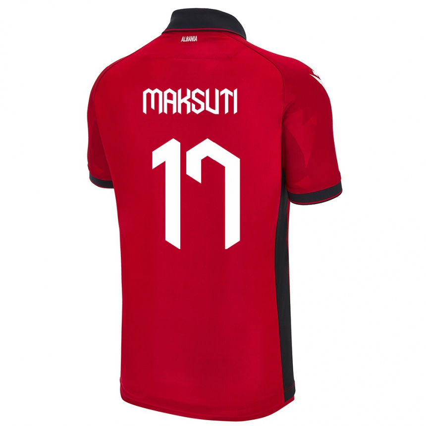 Damen Fußball Albanien Kristina Maksuti #17 Rot Heimtrikot Trikot 24-26 T-Shirt Luxemburg