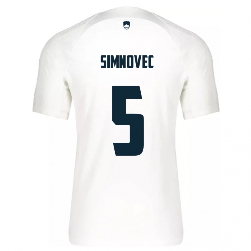 Damen Fußball Slowenien Matevz Simnovec #5 Weiß Heimtrikot Trikot 24-26 T-Shirt Luxemburg