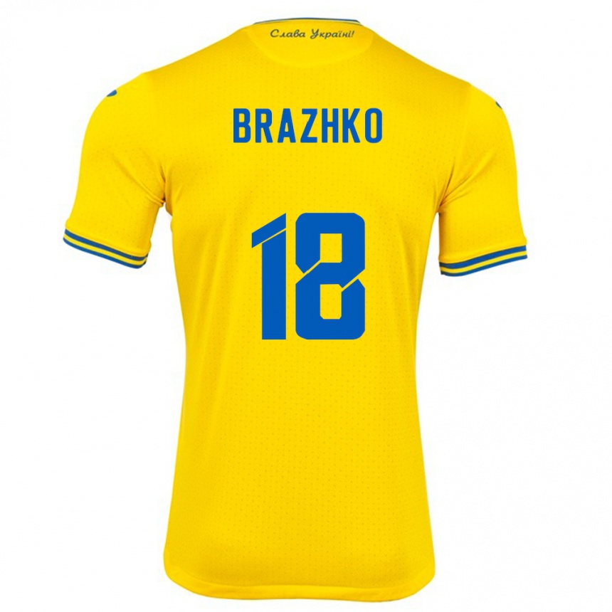 Damen Fußball Ukraine Volodymyr Brazhko #18 Gelb Heimtrikot Trikot 24-26 T-Shirt Luxemburg