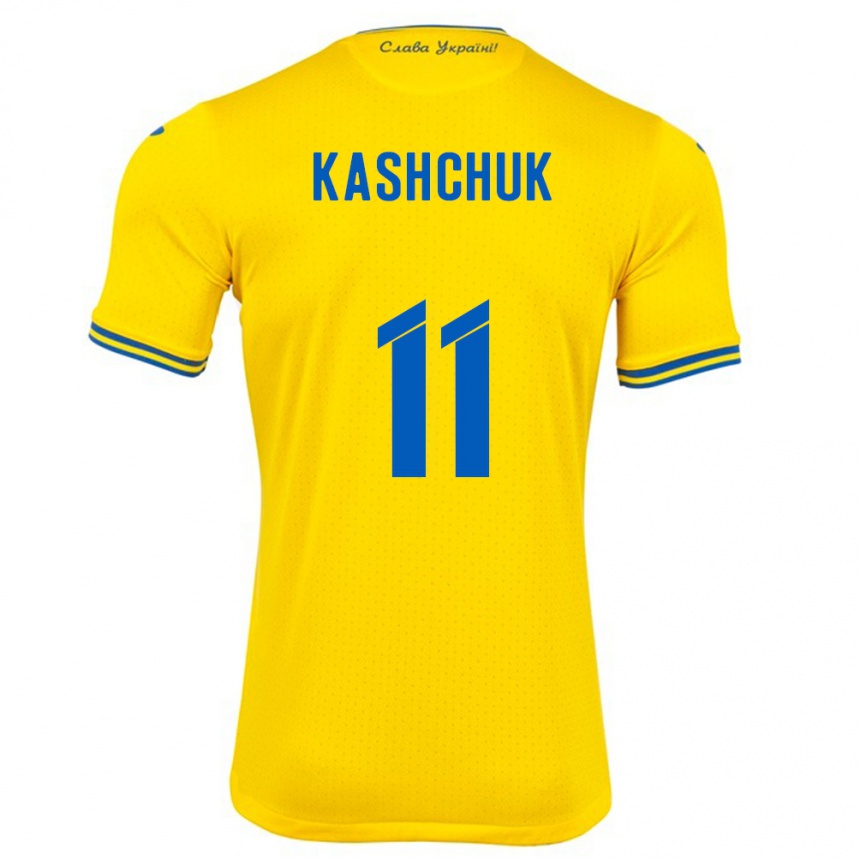 Damen Fußball Ukraine Oleksiy Kashchuk #11 Gelb Heimtrikot Trikot 24-26 T-Shirt Luxemburg