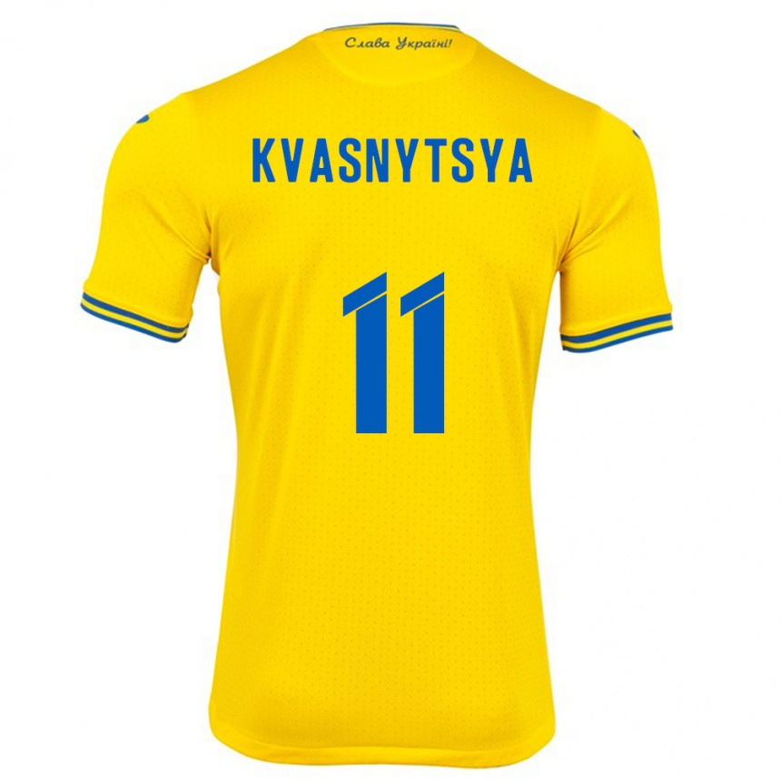 Damen Fußball Ukraine Ilya Kvasnytsya #11 Gelb Heimtrikot Trikot 24-26 T-Shirt Luxemburg