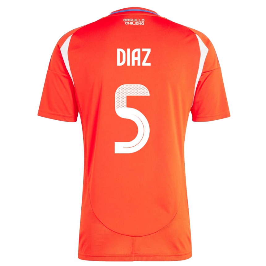 Damen Fußball Chile Paulo Díaz #5 Rot Heimtrikot Trikot 24-26 T-Shirt Luxemburg