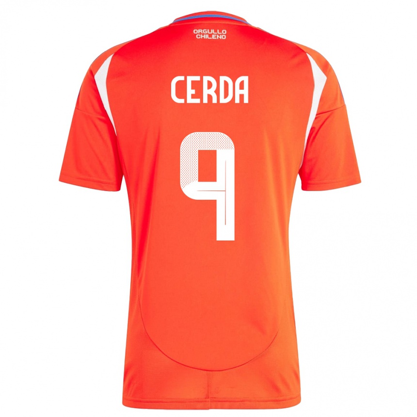 Damen Fußball Chile Axel Cerda #9 Rot Heimtrikot Trikot 24-26 T-Shirt Luxemburg