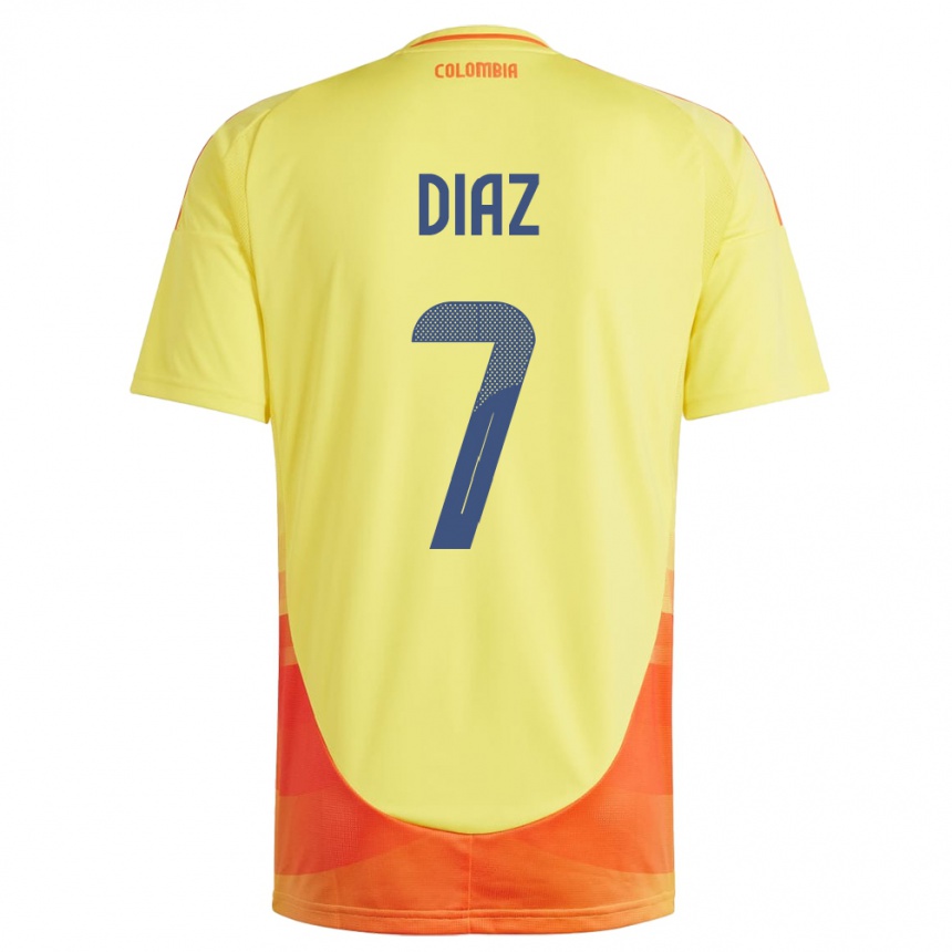 Damen Fußball Kolumbien Luis Díaz #7 Gelb Heimtrikot Trikot 24-26 T-Shirt Luxemburg