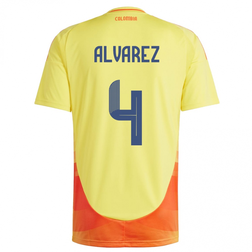 Damen Fußball Kolumbien Fernando Álvarez #4 Gelb Heimtrikot Trikot 24-26 T-Shirt Luxemburg