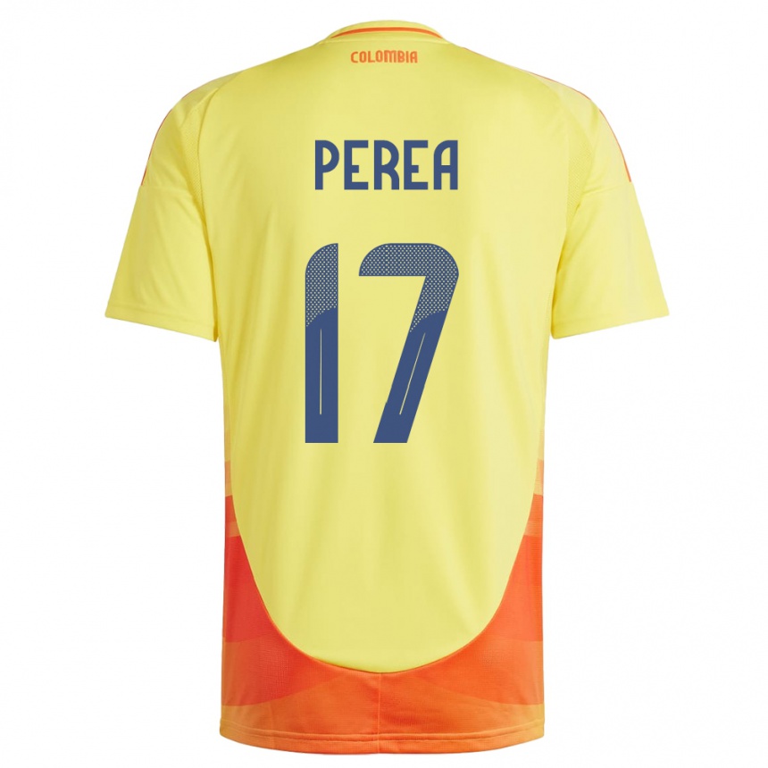 Damen Fußball Kolumbien Óscar Perea #17 Gelb Heimtrikot Trikot 24-26 T-Shirt Luxemburg