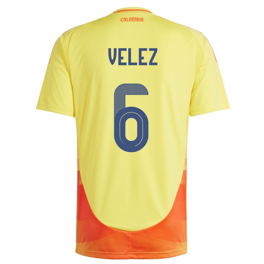 Damen Fußball Kolumbien Jhon Vélez #6 Gelb Heimtrikot Trikot 24-26 T-Shirt Luxemburg